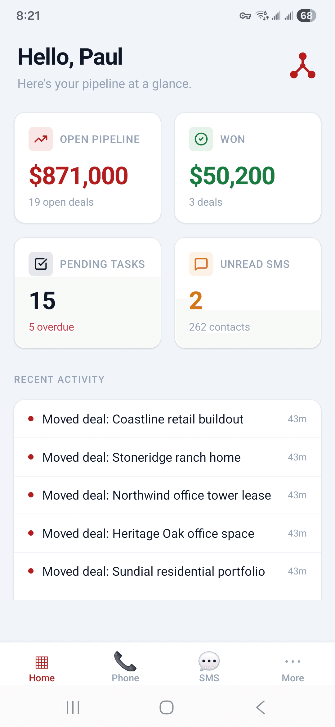 Groundbase Android app dashboard