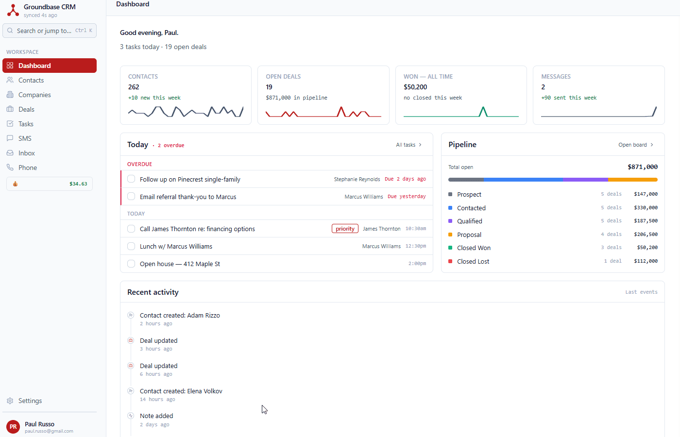 Groundbase web app dashboard