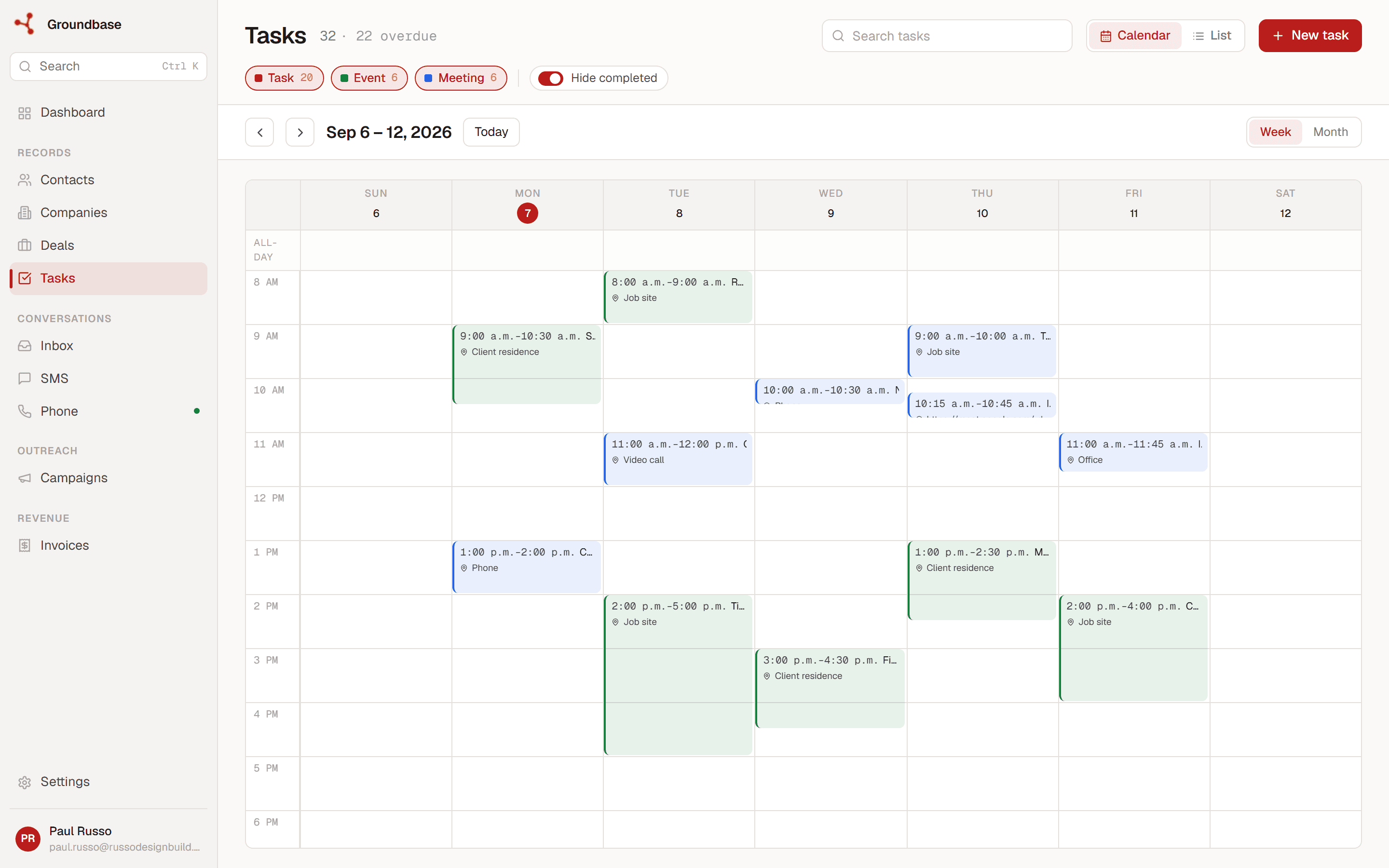 Tasks with overdue items pinned to the top