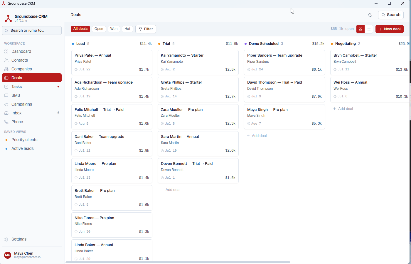 Deals kanban board