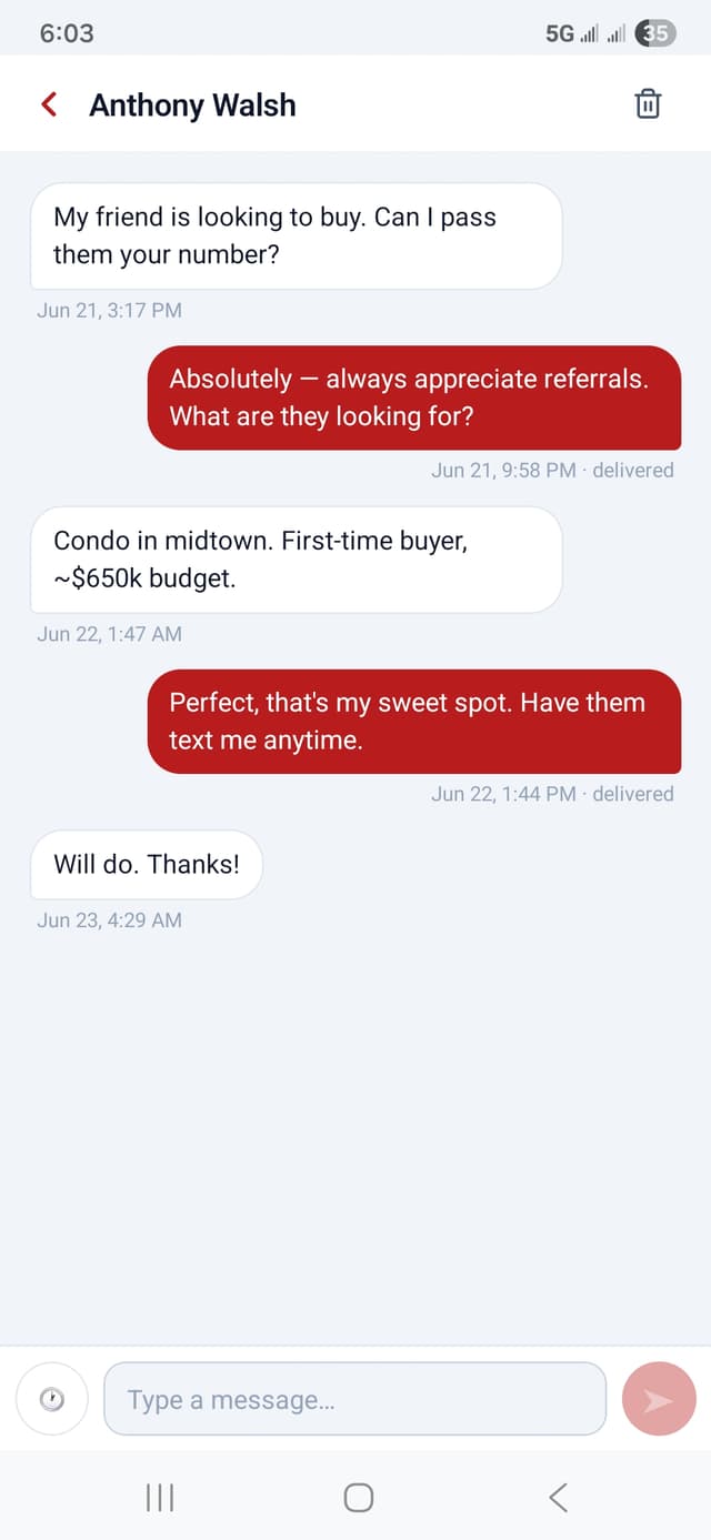 Mobile SMS thread