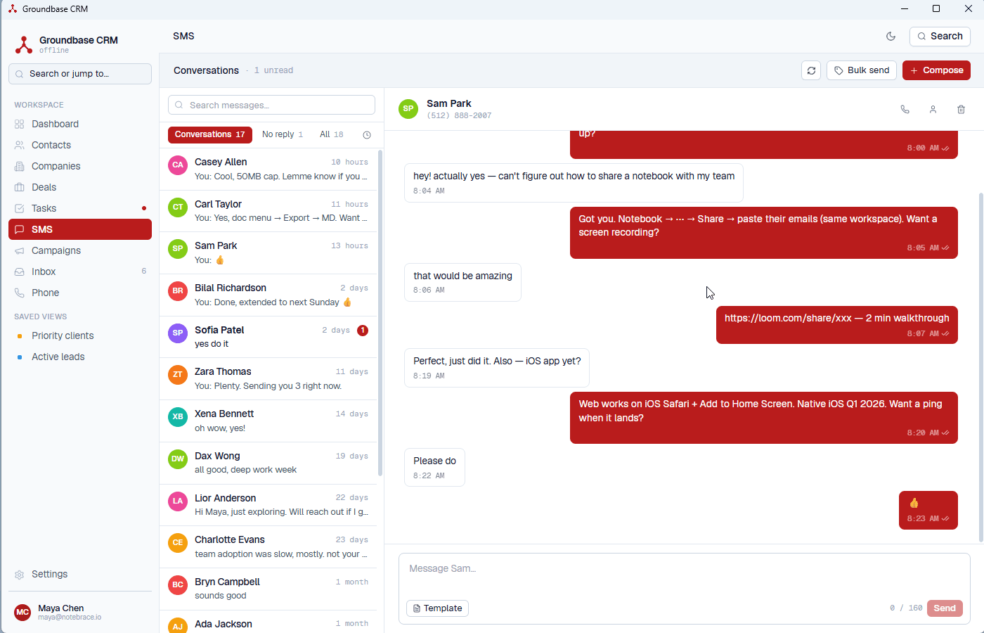 SMS conversation thread