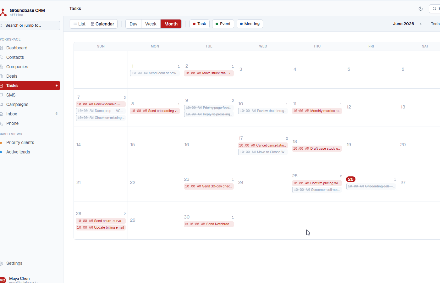 Tasks and calendar